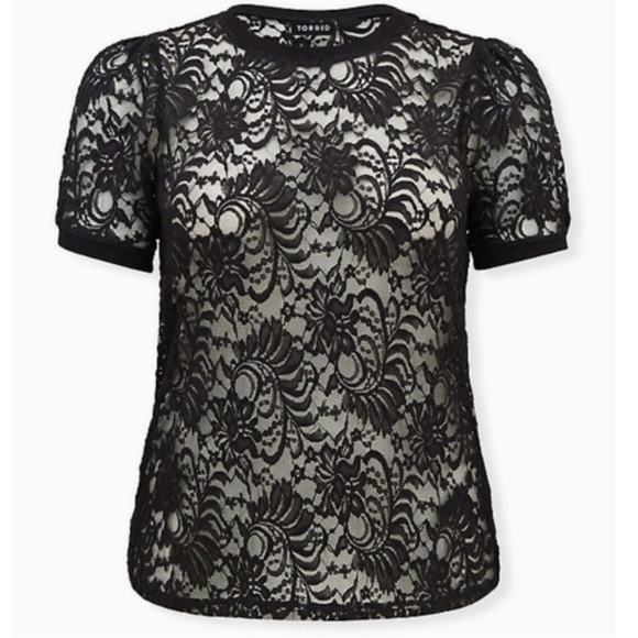 torrid Tops - NWOT Torrid Sheer Lace Crew Neck Puff Sleeve Top Size 0/L/12